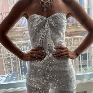 12th Tribe Celeste White and Silver Sequin Mini Dress Size SS